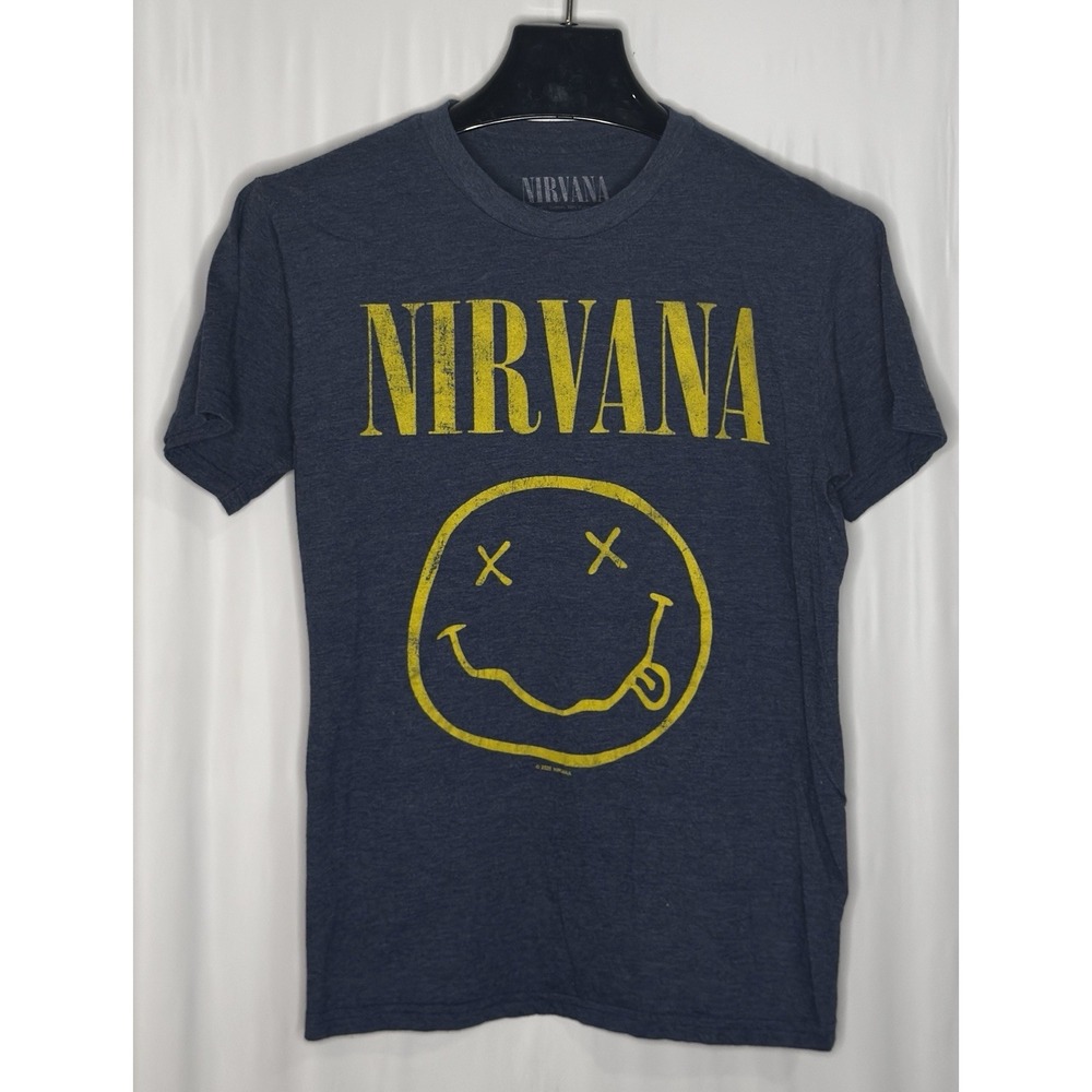 Size Small - Nirvana Short Sleeve Blue T Shirt Smiley Face Logo 2016 Grunge